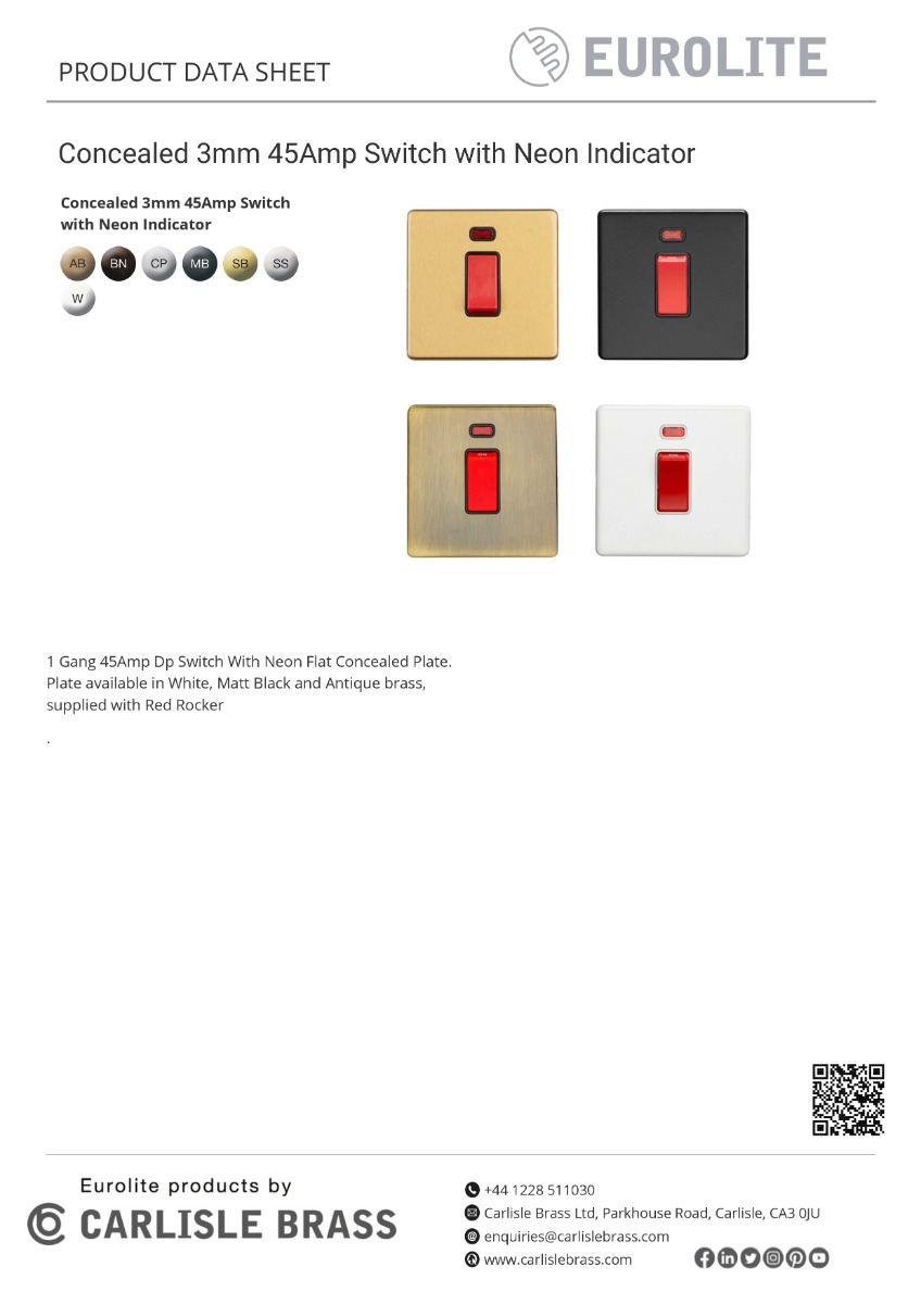 Eurolite Concealed 3mm 45Amp Switch With Neon Indicator - Matt Black