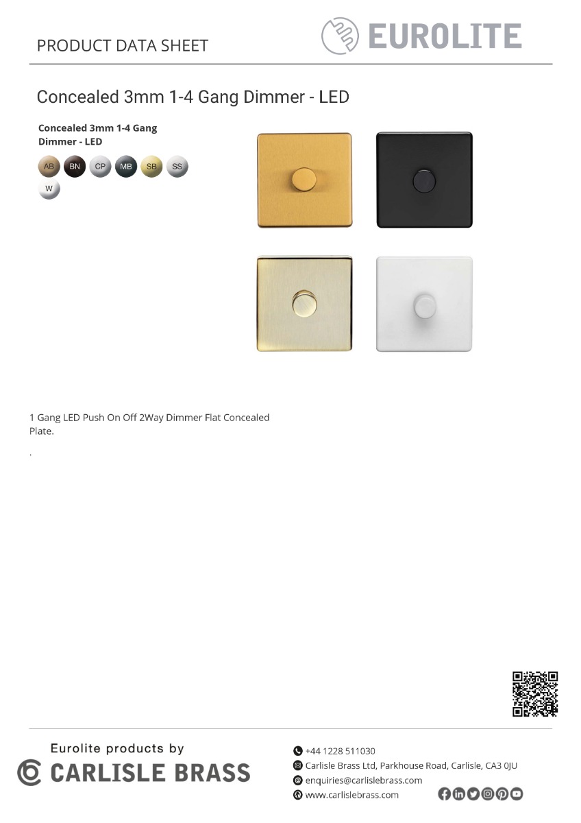 Eurolite Concealed 3mm 1 Gang Led Push On Off 2Way Dimmer - Polished Chrome