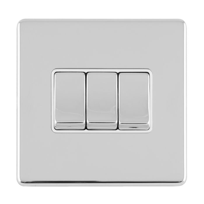 Eurolite Concealed 3mm 3 Gang 10Amp 2Way Switch - Polished Chrome