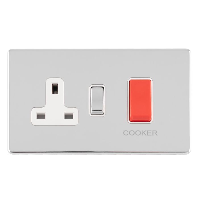 Eurolite Concealed 3mm 45Amp Dp Cooker Switch With 13Amp Socket - Polished Chrome