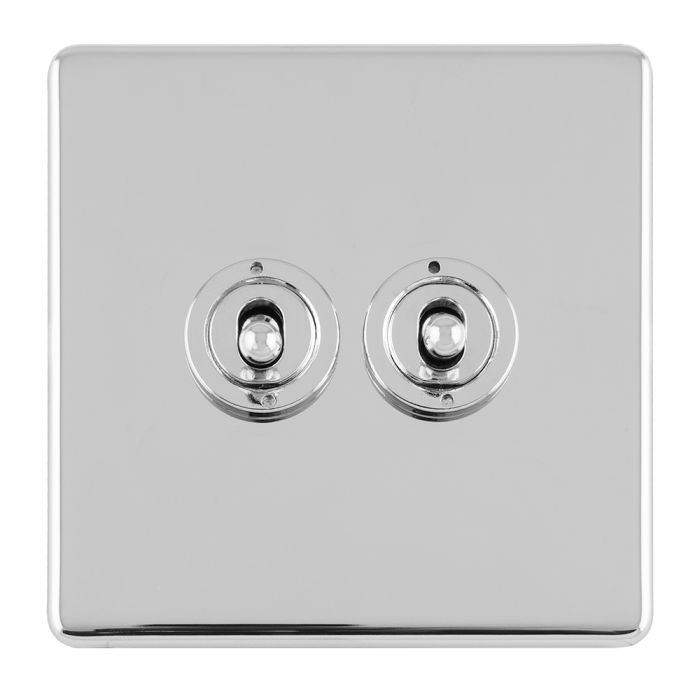 Eurolite Concealed 3mm 2 Gang 10Amp 2Way Toggle Switch Polished Chrome Plate - Polished Chrome