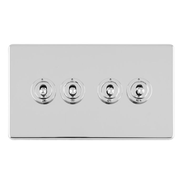 Eurolite Concealed 3mm 4 Gang 10Amp 2Way Toggle Switch Polished Chrome Plate - Polished Chrome