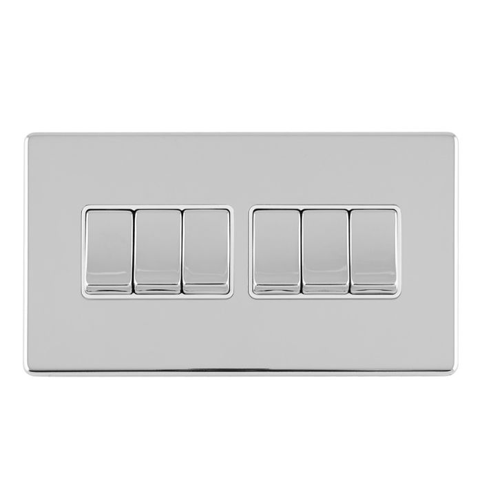 Eurolite Concealed 3mm 6 Gang 10Amp 2Way Switch - Polished Chrome