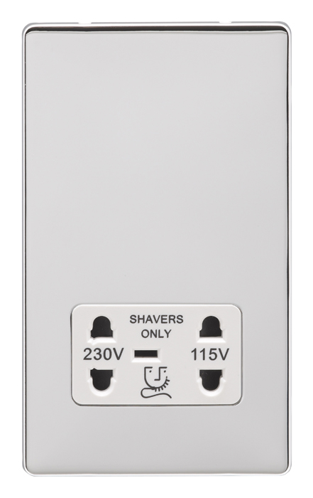Eurolite Ecpcshsw Dual Voltage Shaver Socket Concealed Polished Chrome Plate White Interior