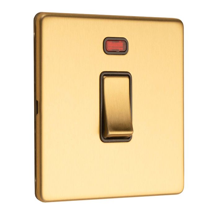 Eurolite Concealed 3mm 1 Gang 20Amp Switched Socket With Neon Indicator - Satin Brass