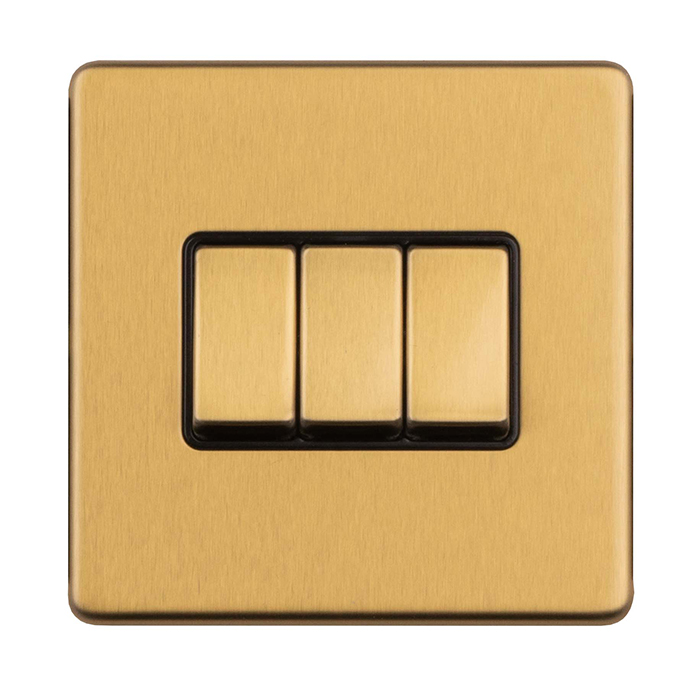 Eurolite Sb3Sw 3 Gang 10Amp 2Way Switch Round Edge Satin Brass Plate Polished Brass Rockers