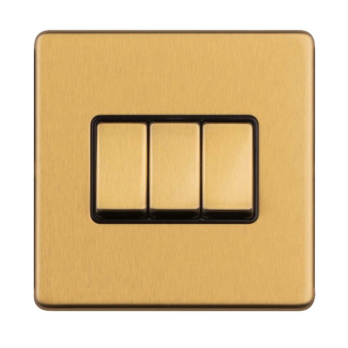 Eurolite Concealed 3mm 3 Gang 2Way Switch - Satin Brass