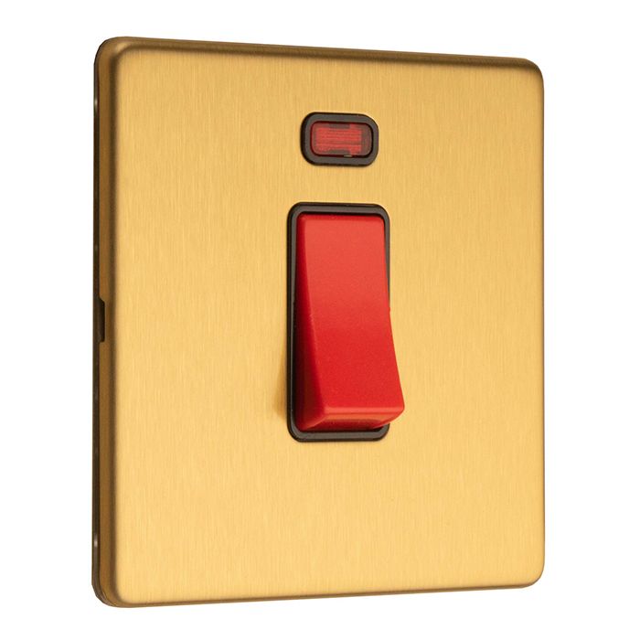 Eurolite Concealed 3mm 1 Gang 45 Amp Switch With Neon Indicator - Satin Brass