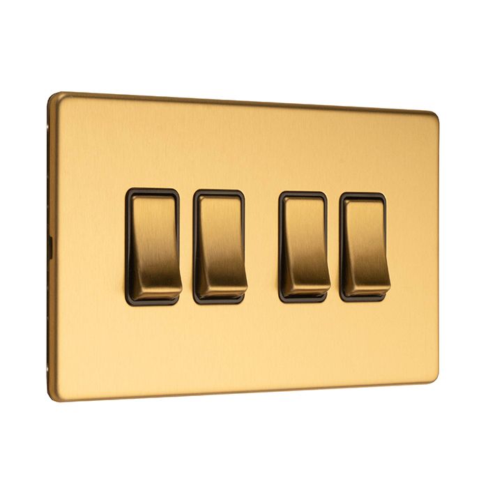 Eurolite Concealed 3mm 4 Gang 2Way Switch - Satin Brass