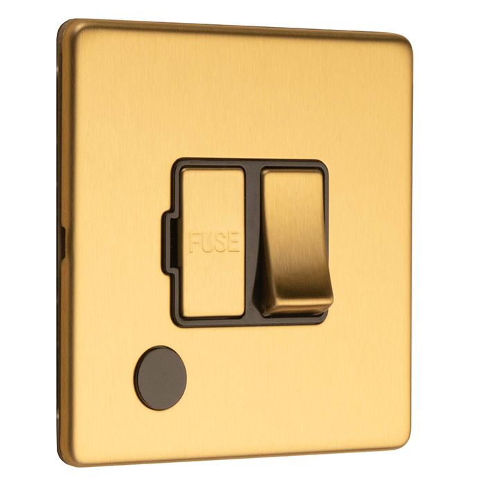 Eurolite Concealed 3mm 13Amp Switched Fuse Spur With Flex Outlet - Satin Brass