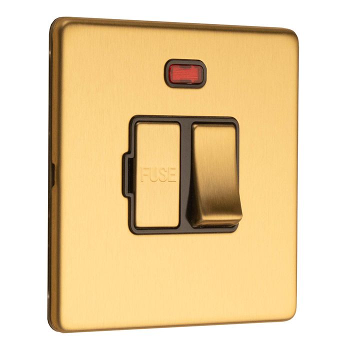 Eurolite Concealed 3mm 13Amp Switched Fuse Spur With Neon Indicator - Satin Brass