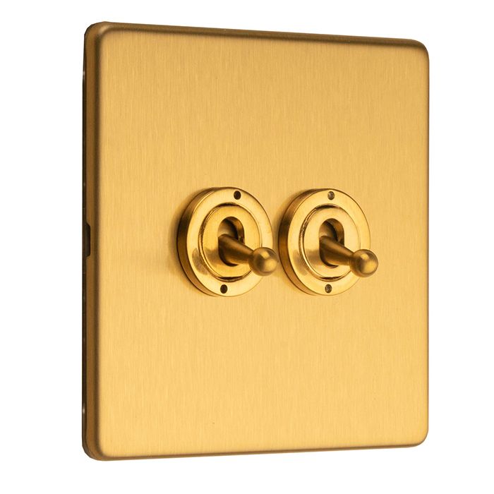 Eurolite Concealed 3mm 2 Gang 2 Way Toggle Switch - Satin Brass