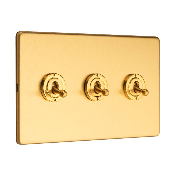 Eurolite Concealed 3mm 3 Gang 2 Way Toggle Switch - Satin Brass