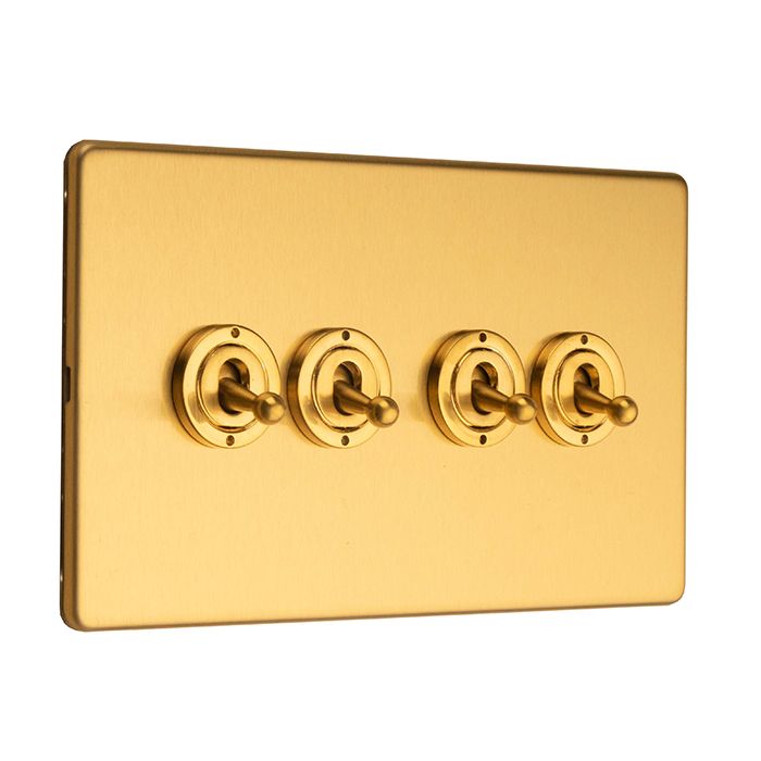 Eurolite Concealed 3mm 4 Gang 2 Way Toggle Switch - Satin Brass