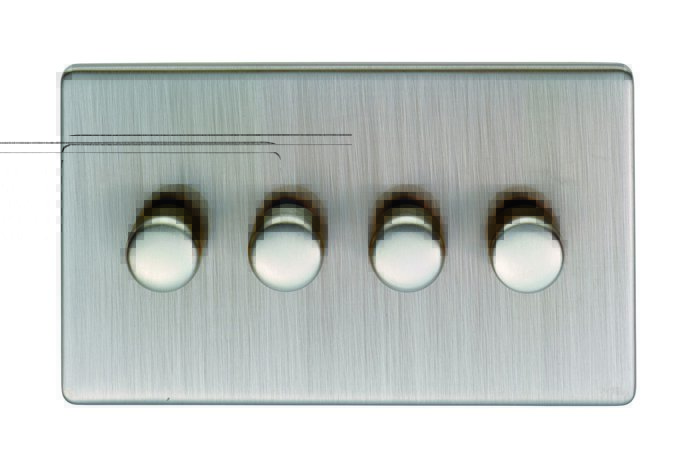 Eurolite Ecsn4D400Snb 4 Gang 400W Push On Off 2Way Dimmer Switch Concealed Satin Nickel Plate Matching Knobs Black Trim