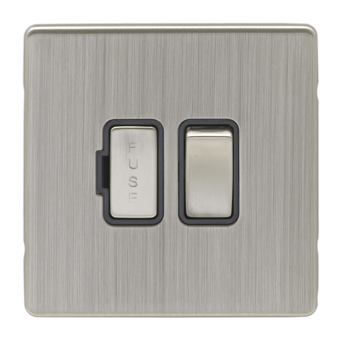 Eurolite Ecsnswfsnb 13Amp Dp Switched Fuse Spur Concealed Satin Nickel Plate Matching Rocker Black Trim