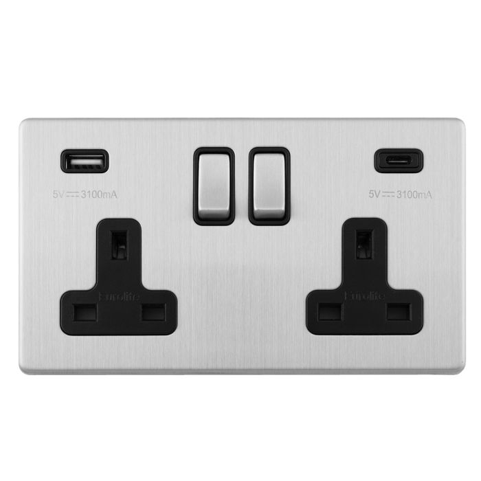 Eurolite Concealed 3mm Concealed 3Mm 2 Gang Usbc Socket - Stainless Steel