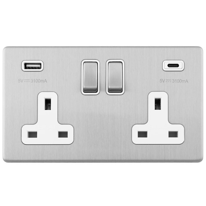 Eurolite Concealed 3mm Concealed 3Mm 2 Gang Usbc Socket - Stainless Steel