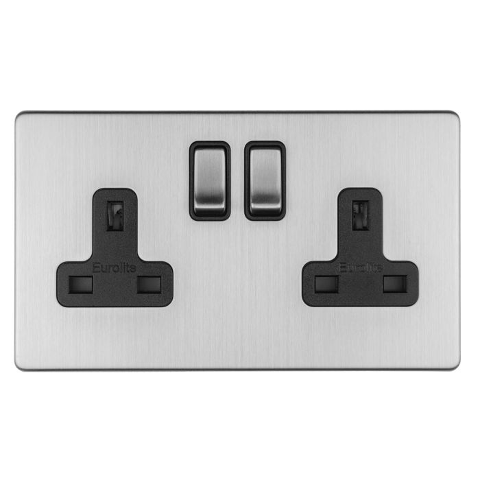 Eurolite Concealed 3mm 2 Gang 13Amp Dp Switched Socket - Stainless Steel