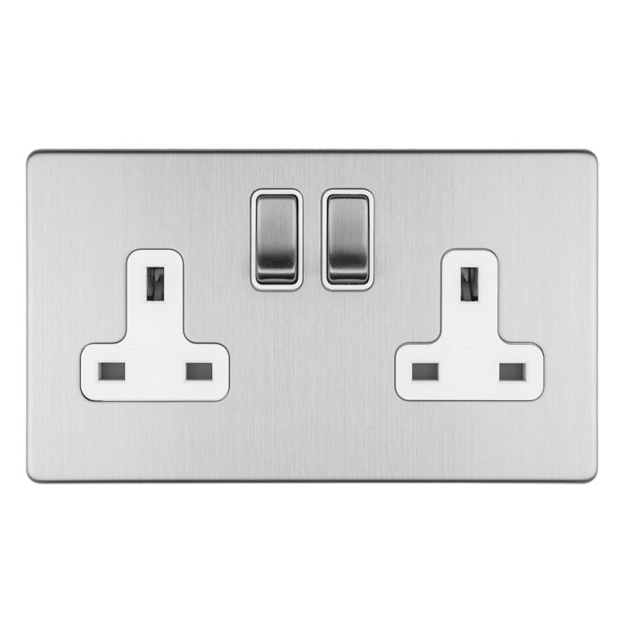 Eurolite Concealed 3mm 2 Gang 13Amp Dp Switched Socket - Stainless Steel