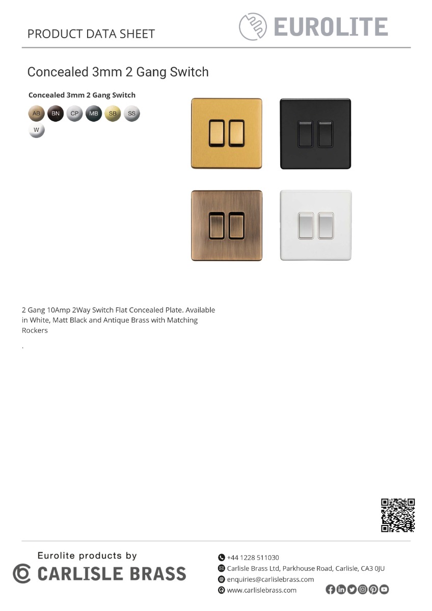 Eurolite Concealed 3mm 2 Gang 10Amp 2Way Switch - Stainless Steel