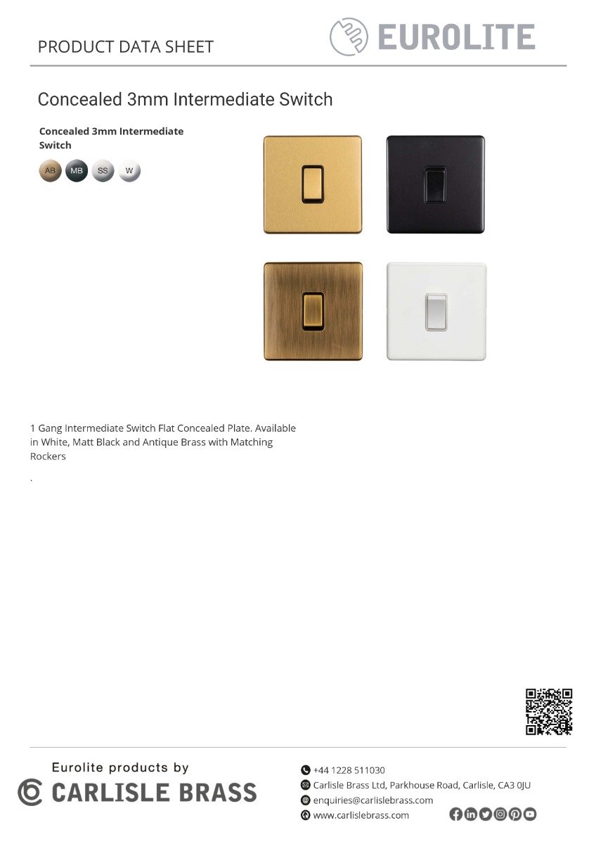 Eurolite Concealed 3mm 1 Gang Intermediate Switch - Stainless Steel