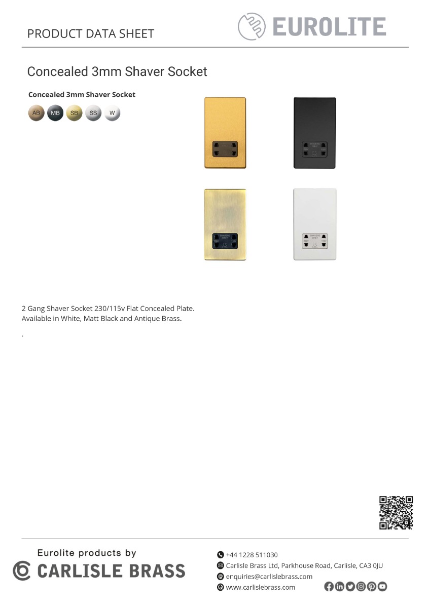 Eurolite Concealed 3mm 2 Gang Shaver Socket 230/115V - Stainless Steel
