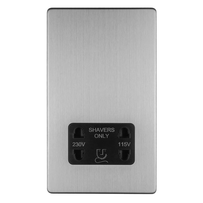 Eurolite Concealed 3mm 2 Gang Shaver Socket 230/115V - Stainless Steel