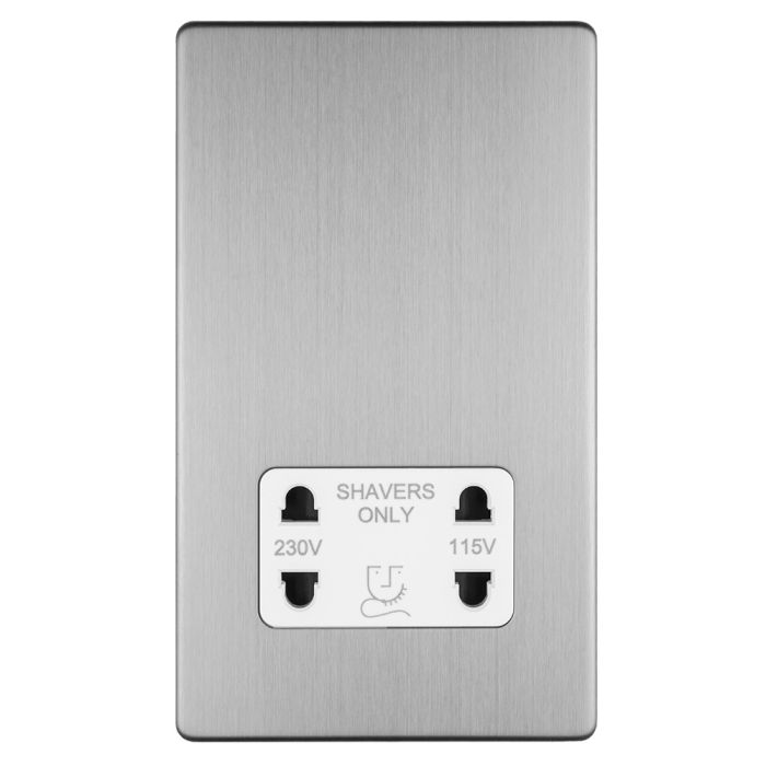 Eurolite Concealed 3mm 2 Gang Shaver Socket 230/115V - Stainless Steel