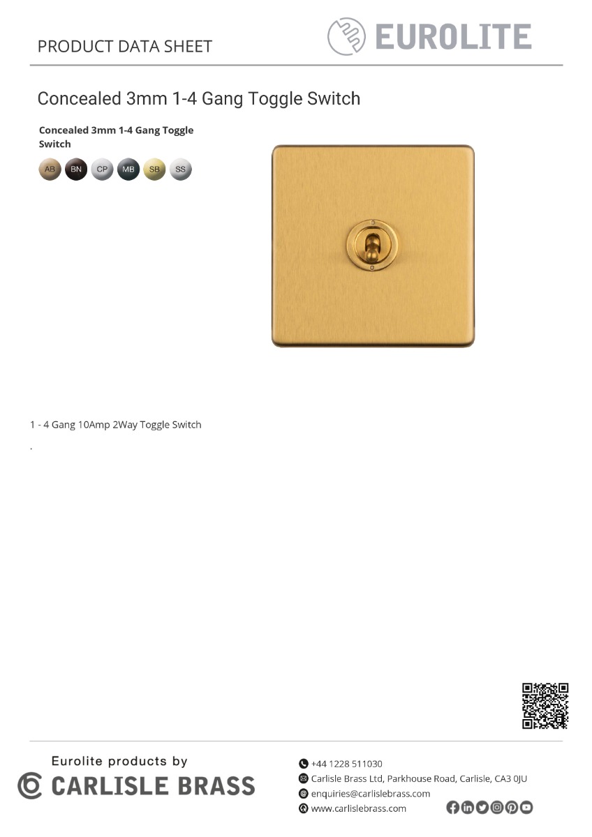 Eurolite Concealed 3mm 3 Gang 10Amp 2Way Toggle Switch Satin Stainless Plate - Stainless Steel