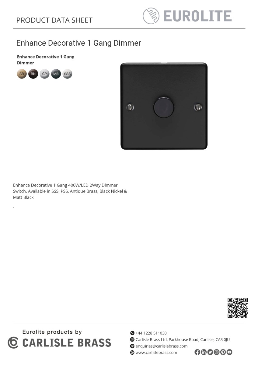 Eurolite Enhance Decorative 1 Gang Dimmer - Satin Stainless