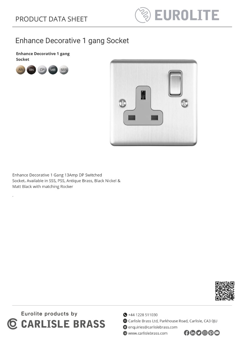 Eurolite Enhance Decorative 1 Gang Socket - Satin Stainless