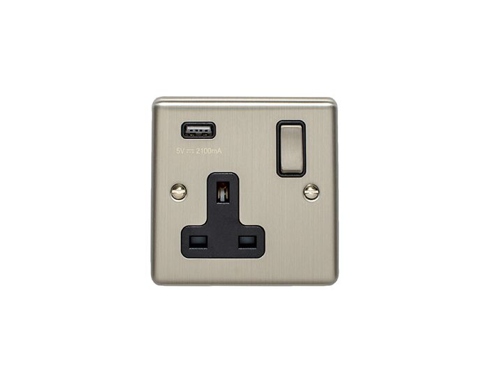 Eurolite Enhance Decorative 1 Gang Usb Socket - Satin Stainless