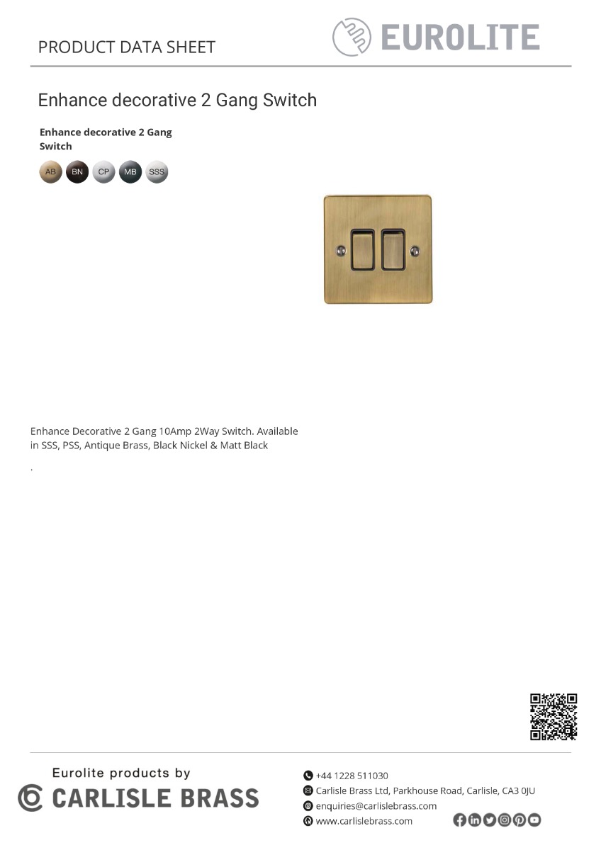 Eurolite Enhance Decorative 2 Gang Switch - Polished Chrome