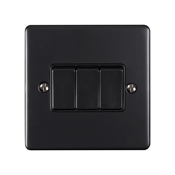 Eurolite En3Swmbb 3 Gang 10Amp 2Way Switch Matt Black Enhance Range Black Trim