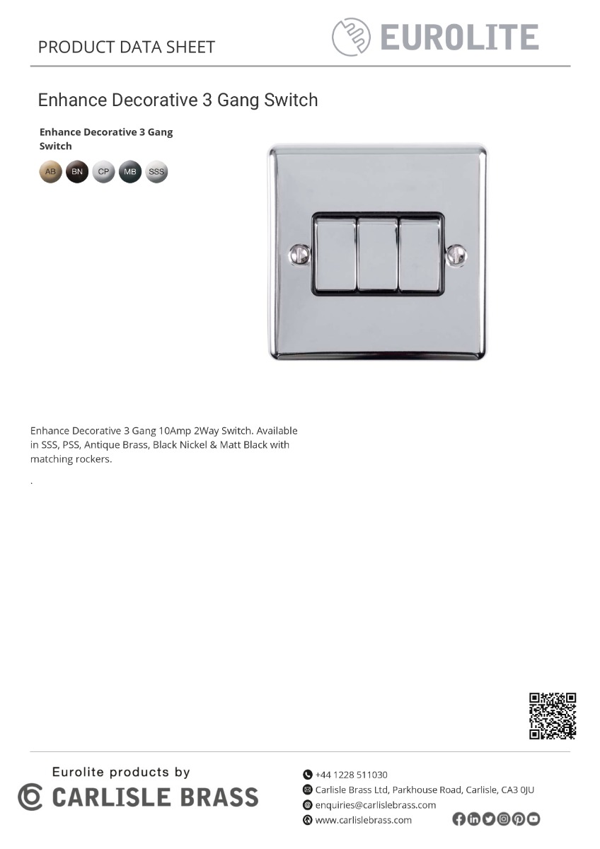 Eurolite Enhance Decorative 3 Gang Switch - Satin Stainless
