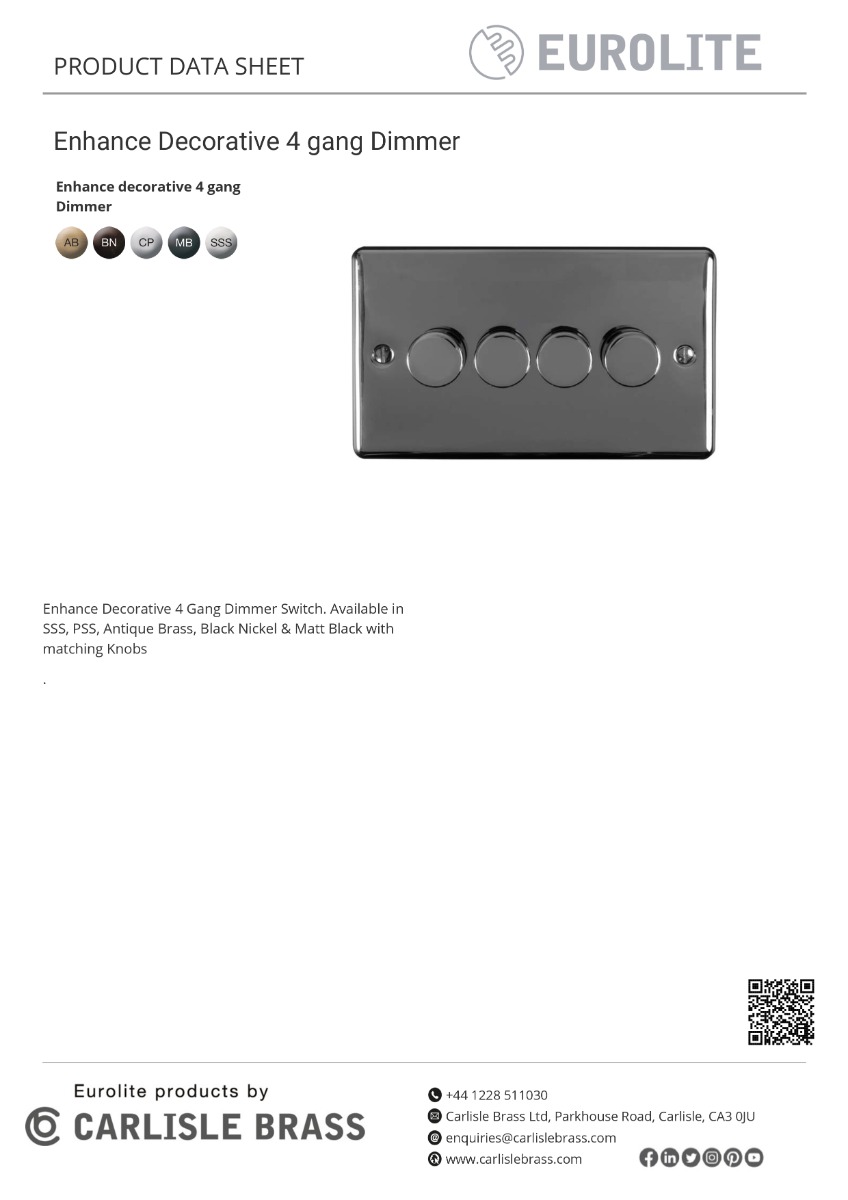Eurolite Enhance Decorative 4 Gang Dimmer - Satin Stainless