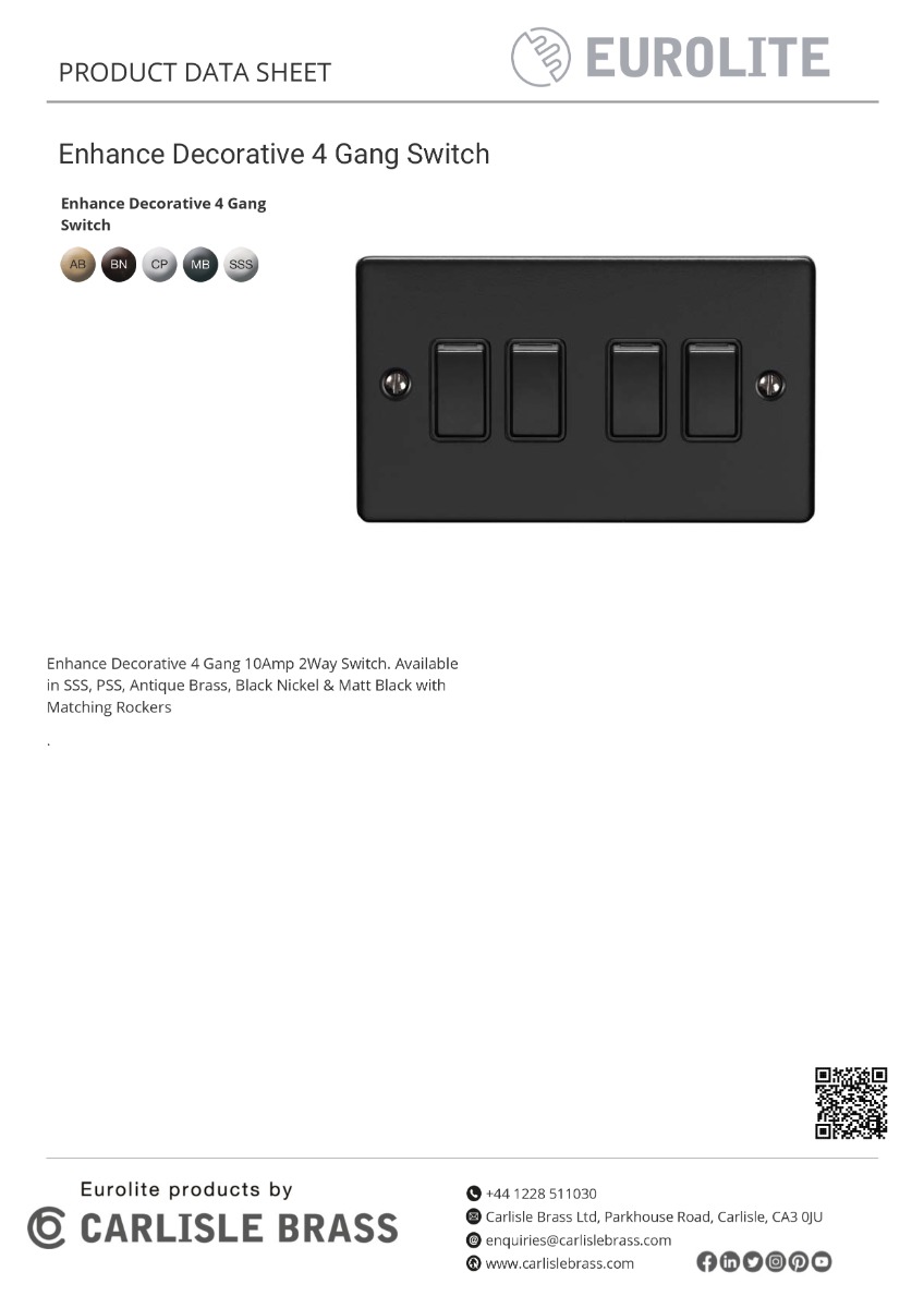 Eurolite Enhance Decorative 4 Gang Switch - Satin Stainless