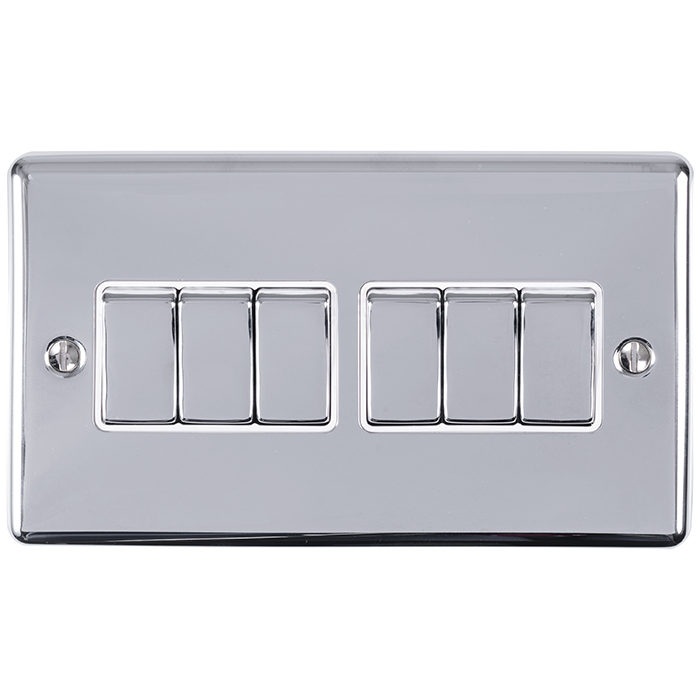 Eurolite En6Swpcw 6 Gang 10Amp 2Way Switch Polished Chrome Enhance Range White Trim