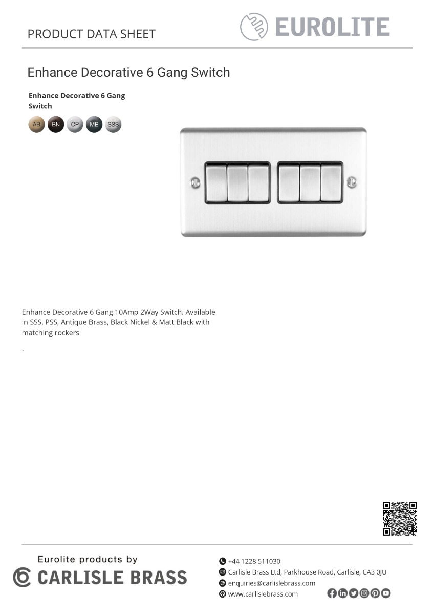 Eurolite Enhance Decorative 6 Gang Switch - Satin Stainless