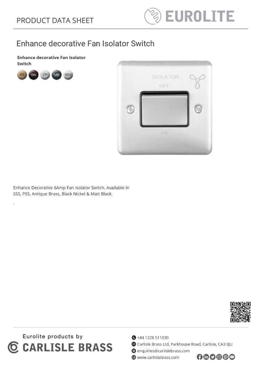 Eurolite Enhance Decorative Fan Switch - Satin Stainless
