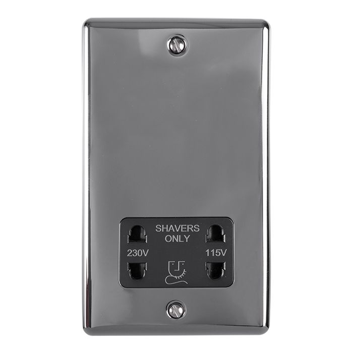 Eurolite Enshsbnb 2 Gang Shaver Socket 230/115V Black Nickel Enhance Range Black Trim