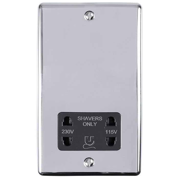 Eurolite Enshspcb 2 Gang Shaver Socket 230/115V Polished Chrome Enhance Range Black Trim