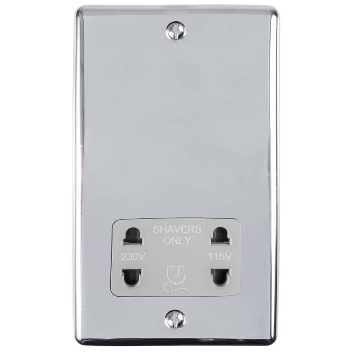 Eurolite Enshspcg 2 Gang Shaver Socket 230/115V Polished Chrome Enhance Range Grey Trim
