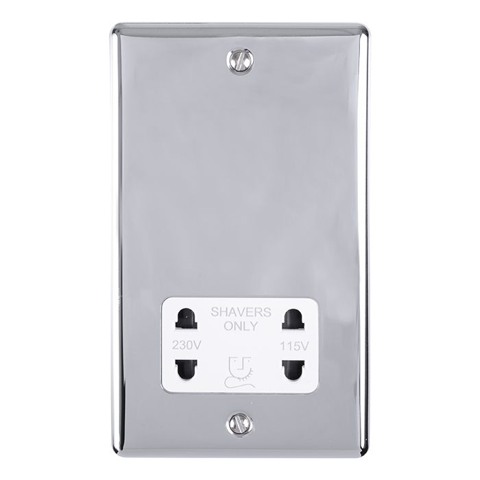 Eurolite Enshspcw 2 Gang Shaver Socket 230/115V Polished Chrome Enhance Range White Trim
