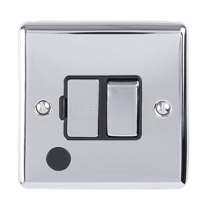 Eurolite Enswffopcb 13Amp Dp Switched Fuse Spur With Flex Outlet Polished Chrome Enhance Range Black Trim