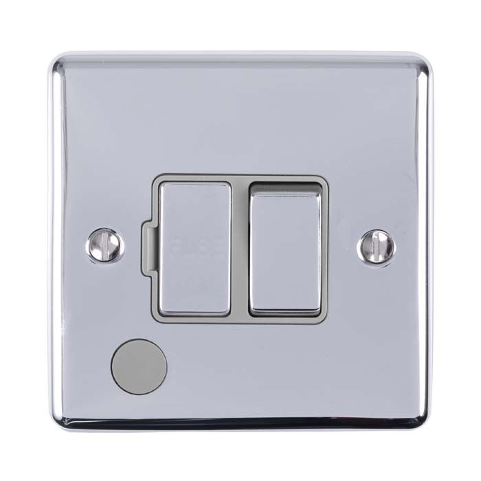 Eurolite Enswffopcg 13Amp Dp Switched Fuse Spur With Flex Outlet Polished Chrome Enhance Range Grey Trim