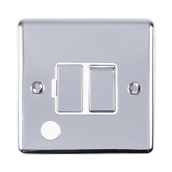Eurolite Enswffopcw 13Amp Dp Switched Fuse Spur With Flex Outlet Polished Chrome Enhance Range White Trim