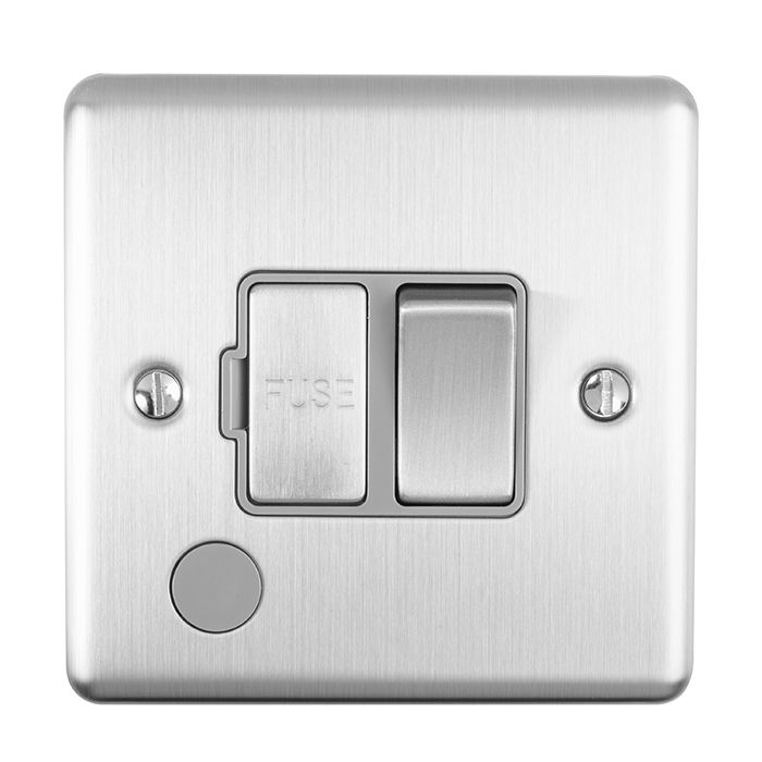 Eurolite Enswffossg 13Amp Dp Switched Fuse Spur With Flex Outlet Satin Enhance Range Grey Trim