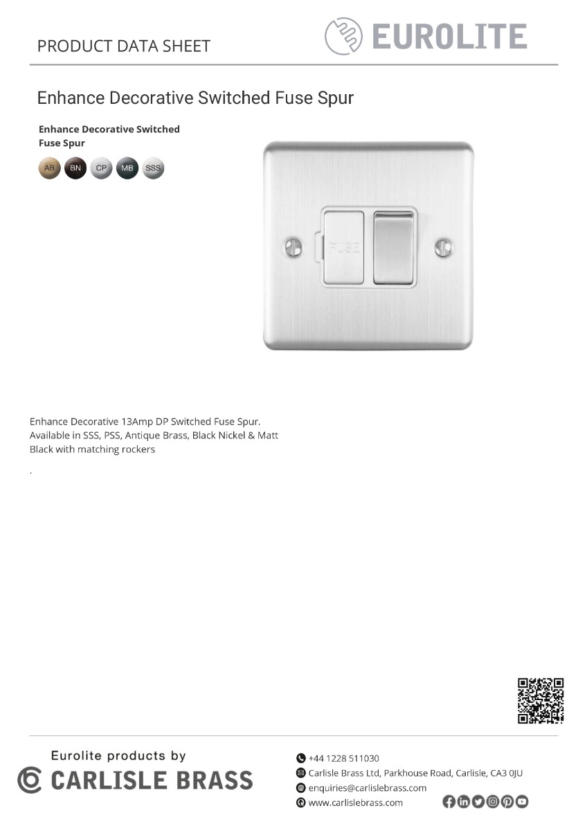 Eurolite Enswfpcw 13Amp Dp Switched Fuse Spur Polished Chrome Enhance Range White Trim